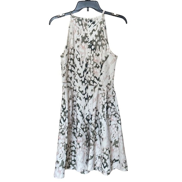 Mossimo sleeveless Green And Pink watercolor pattern skater dress sz small - Picture 2 of 7